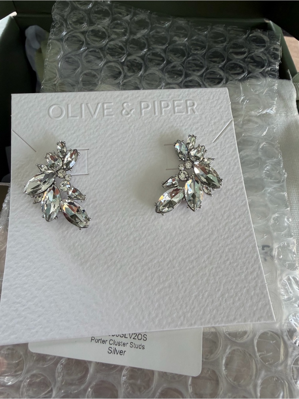 Olive & Piper Silver Crystal Cluster Stud Earrings